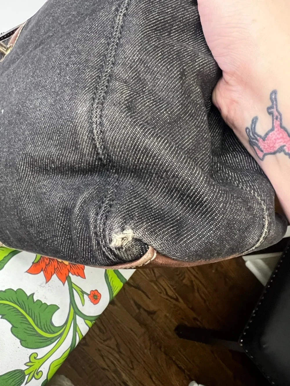 CHANEL Black Denim Tote with Brown Leather Trim and Gold CC Turnlock Accent - Picture 7 of 11